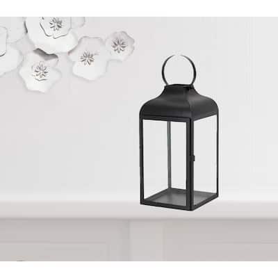 HomeRoots Set Of Two Black Flameless Floor Lantern Candle Holder - 12