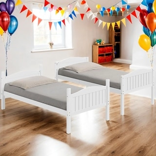 Kid Bed Frame Wooden Versatile Twin over Twin Bunk Bed with Arched Headboard