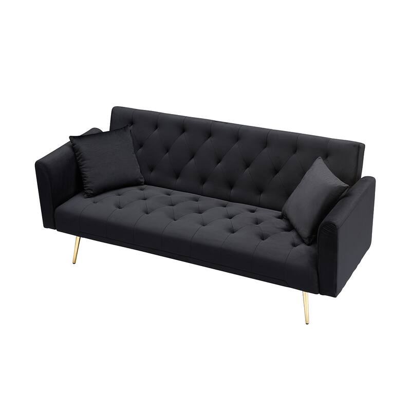 71-inch foldable double sofa, with American retro style, made of black velvet material