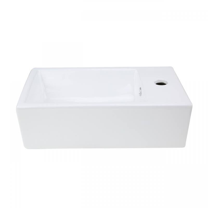 CASKE White Ceramic Rectangular Countertop Vessel Sink with Overflow and Single Faucet Hole