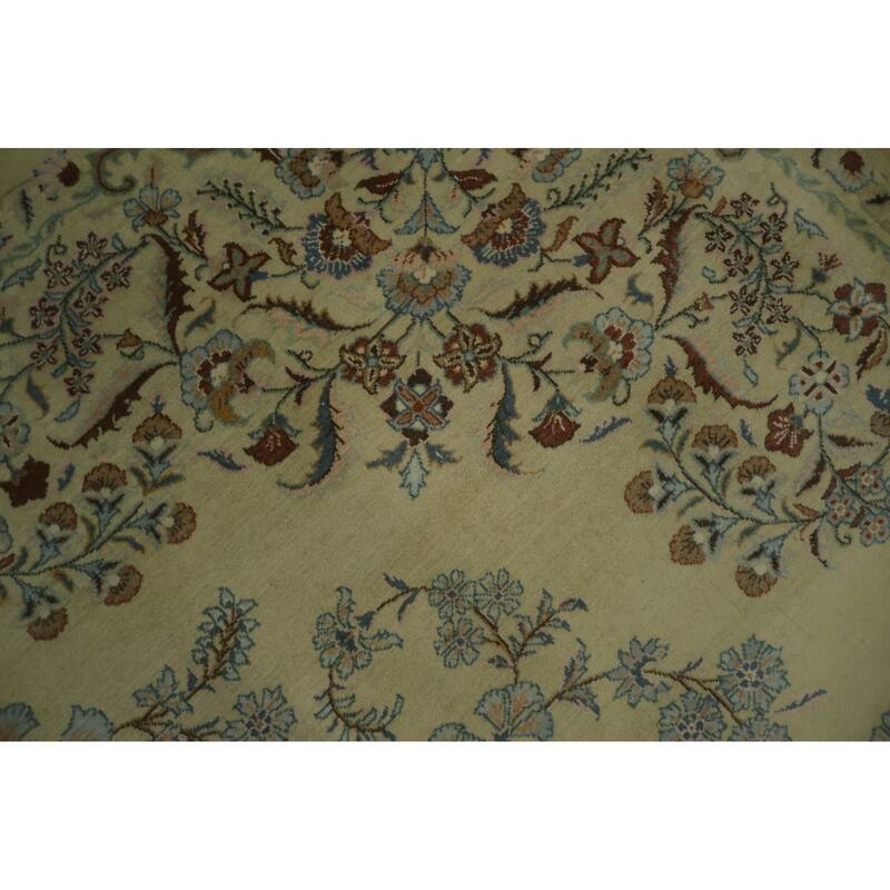 Hand Knotted Oriental 100% Wool Carpet Traditional Floral Beige & Ivories Kashan Area Rug - 10' 10'' X 8' 2''