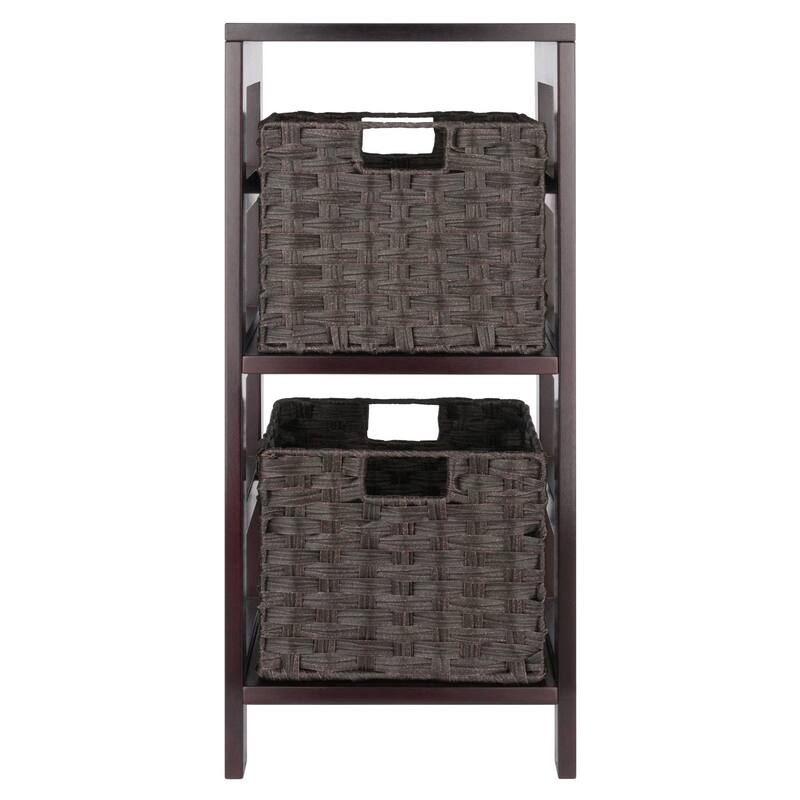 3 Pc Storage Shelf 2 Foldable Woven Baskets 29.25" Espresso Chocolate