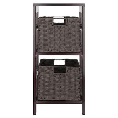 3 Pc Storage Shelf 2 Foldable Woven Baskets 29.25" Espresso Chocolate