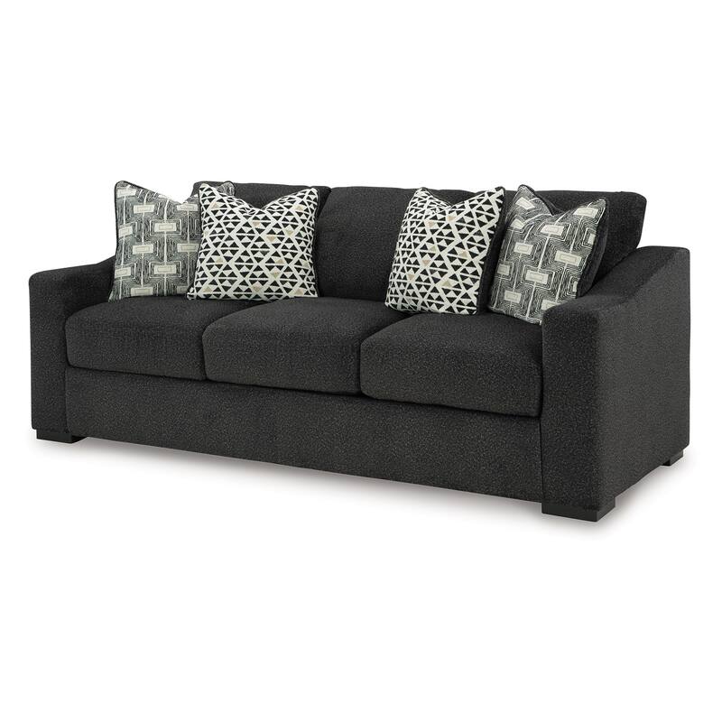 Wryen Sofa, Onyx Black Polyester, 4 Accent Throw Pillows, 93 Inch