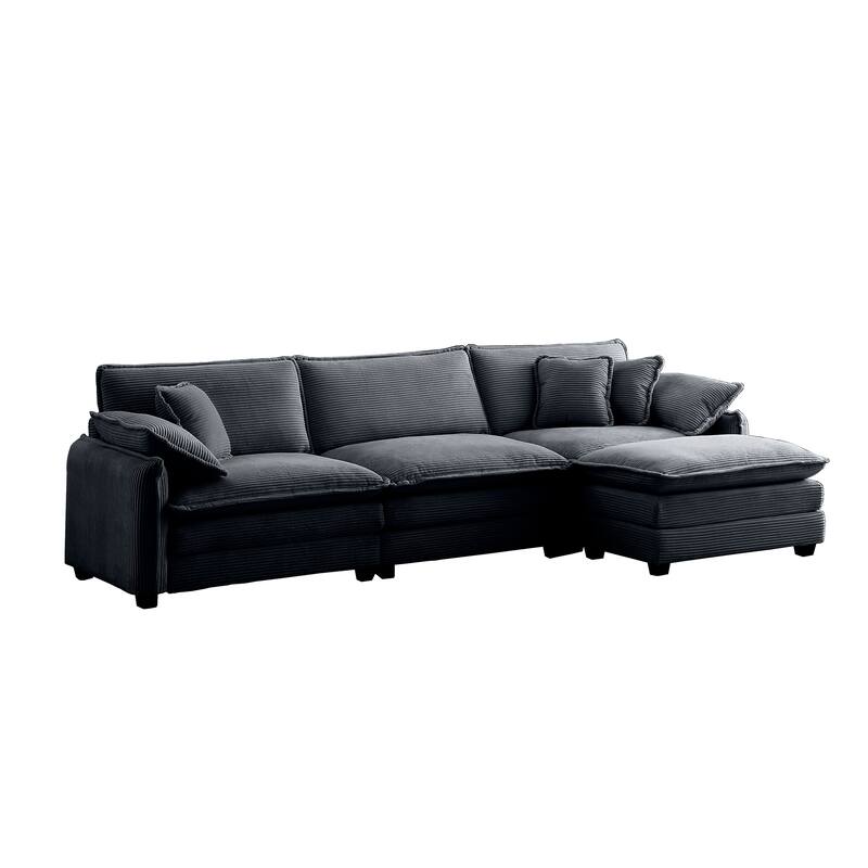 Grey 5-piece Corduroy L-Shaped Modular Sectional Sofa with Ottoman