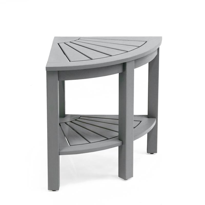 Maris 18" Solid Acacia Wood Indoor/Outdoor Corner Shower Bench with Shelf, By JONATHAN Y - 15.94L x 15.94W x 18.11H - Gray