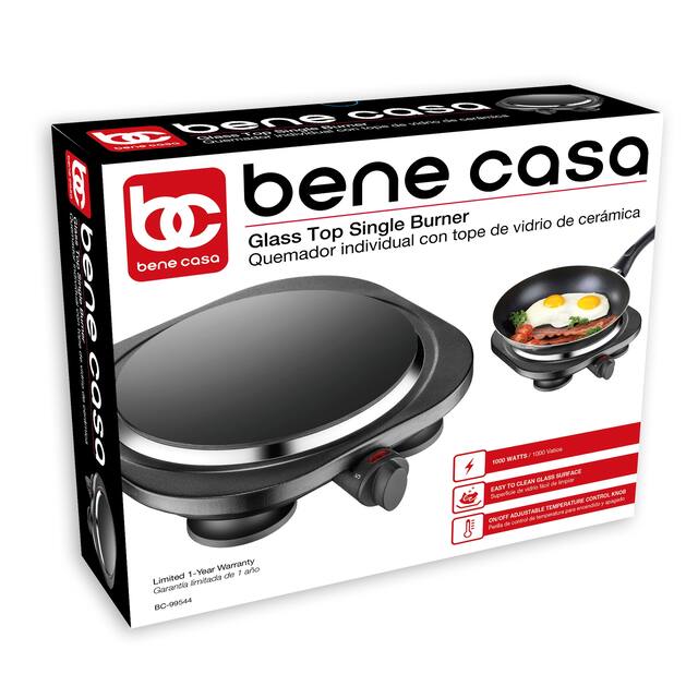 Bene Casa glass top single electric burner, ceramic burner, 1000-watt burner,