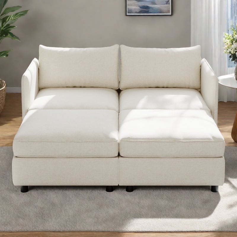 68" Chenille Modular Love Seat with Storage Chaise, Mid-Century Design, and 250lb Capacity