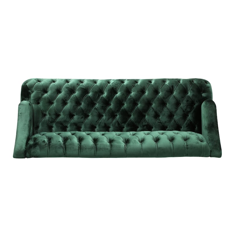 Emerald Button Tufted 3-seater Sofa with Birch Wood Legs