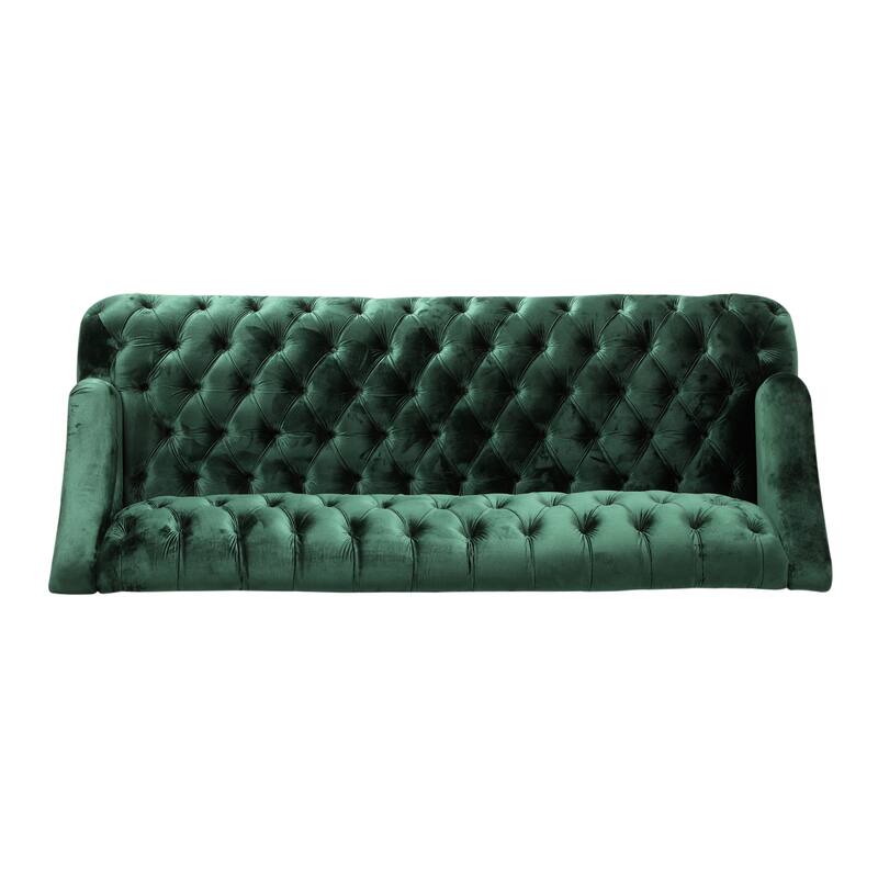Contemporary 3-Seater Sofa with Button Tufted PU Upholstery and Birch Wood Legs