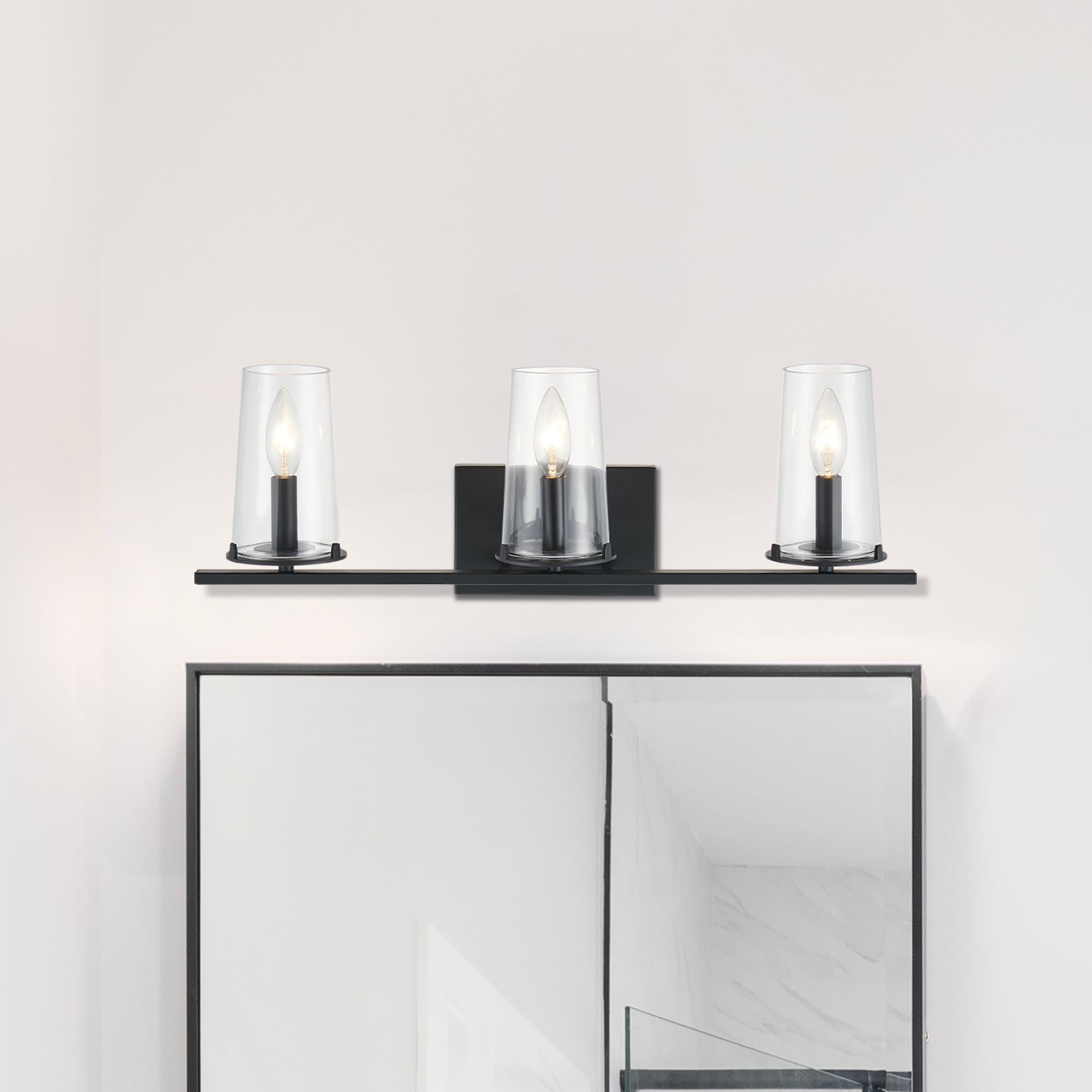 Thesis Jared 24-inch 3-light Matte Black Vanity Light with Clear Glass Shades