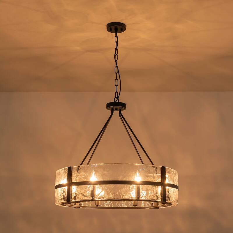 Dimmable Large Drum Glass Chandelier for Dining Room High Ceiling Living Room