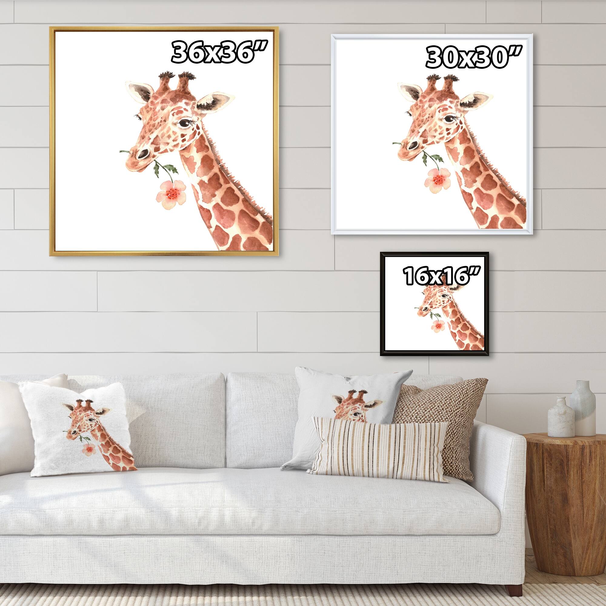 Designart "Cute Giraffe With Flower" Traditional Framed Children's
