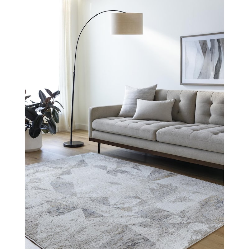 Livabliss Mood Casual Abstract Shapes Area Rug - Taupe/White - 5' 3" x 7'