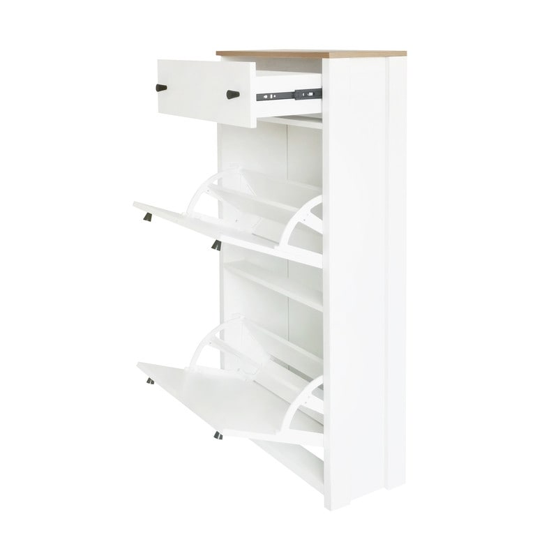 Miniyam Shoe Cabinet, Free Standing Shoe Organizer with 2 Flip Drawers for  Entryway, 4 Tier Entryway Hidden Shoe Rack with Doors (White)