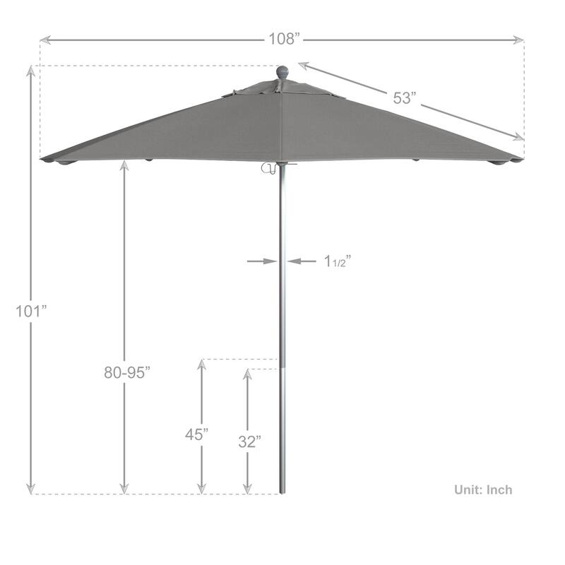 California Umbrella 9' Rd. Aluminum Frame, Fiberglass Rib Patio Umbrella, Push Open,Anodized Silver Finish, Sunbrella Fabric