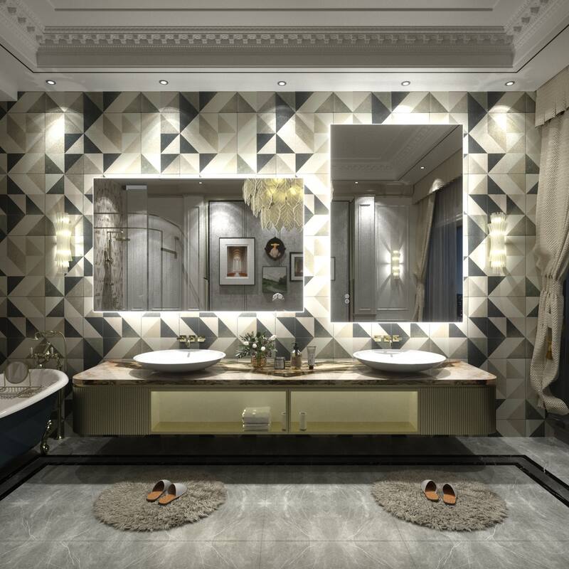 Frameless Anti-Fog 3 Colors Dimmable LED Backlit Wall Bathroom Vanity Mirror