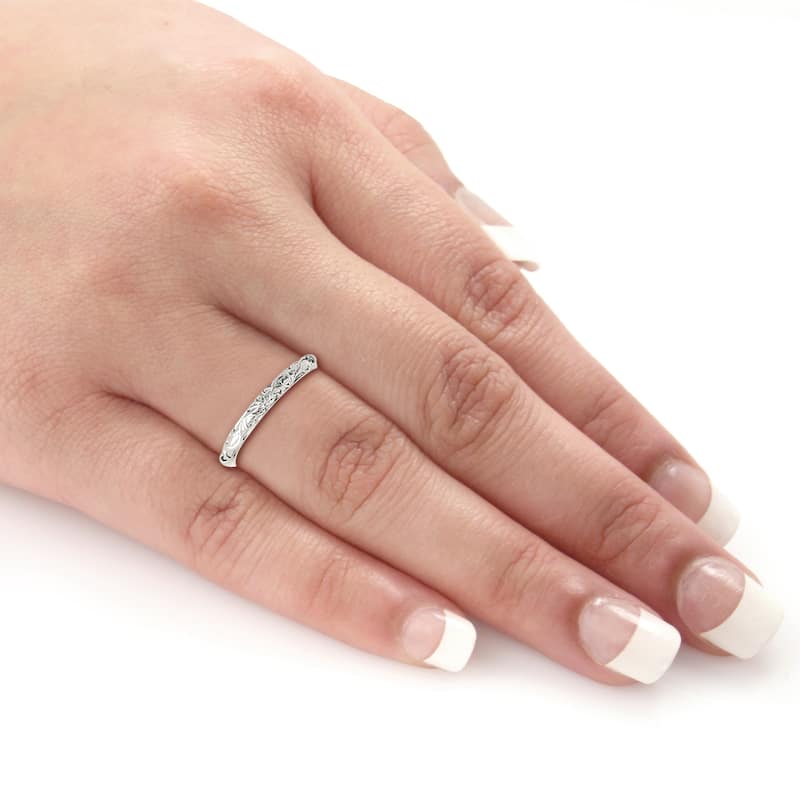 Auriya Vintage Floral Scroll Wedding Band 14k Gold