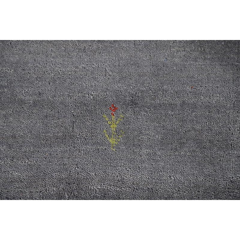 Tribal Gray Gabbeh Oriental Area Rug Hand-Knotted Wool Carpet - 8'1"x 9'11"