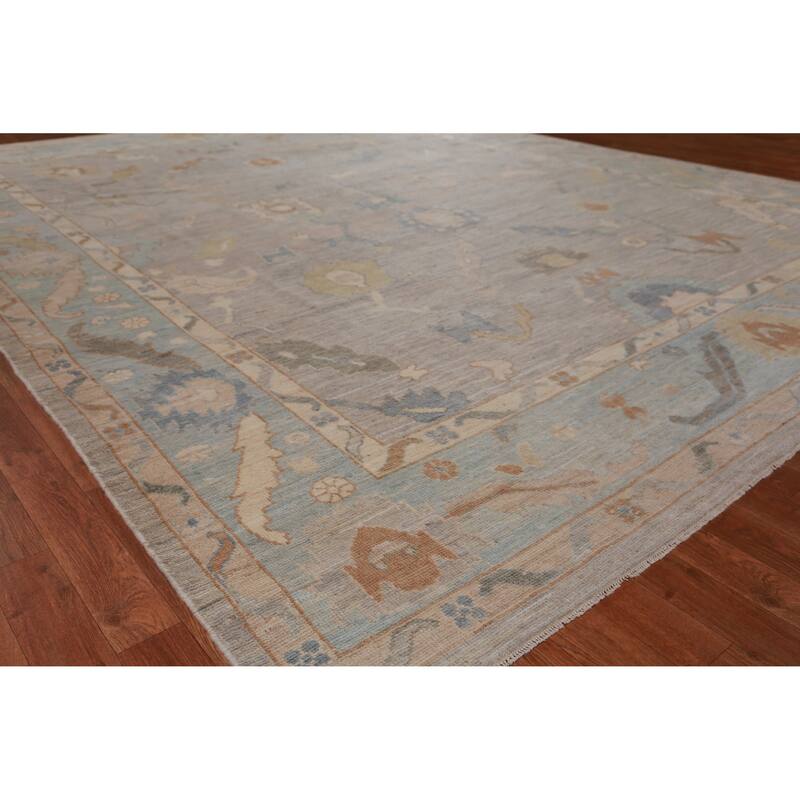 Hand Knotted Oriental 100% Wool Carpet Transitional All-Over Greys & Charcoal Oushak Area Rug - 11' 8'' X 8' 11''
