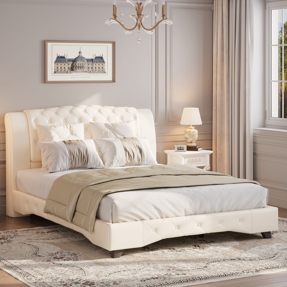 Christopher Knight Home - Modern Upholstered Platform Bed with Wood & Metal Frame - with 44.5" Tall Button-Tufted Headboard