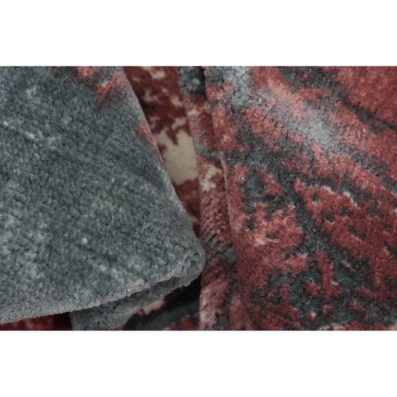 Hand Knotted Oriental Viscose Silk Carpet Modern Pictorial Pink Abstract Area Rug - 7' 2'' X 5' 3''