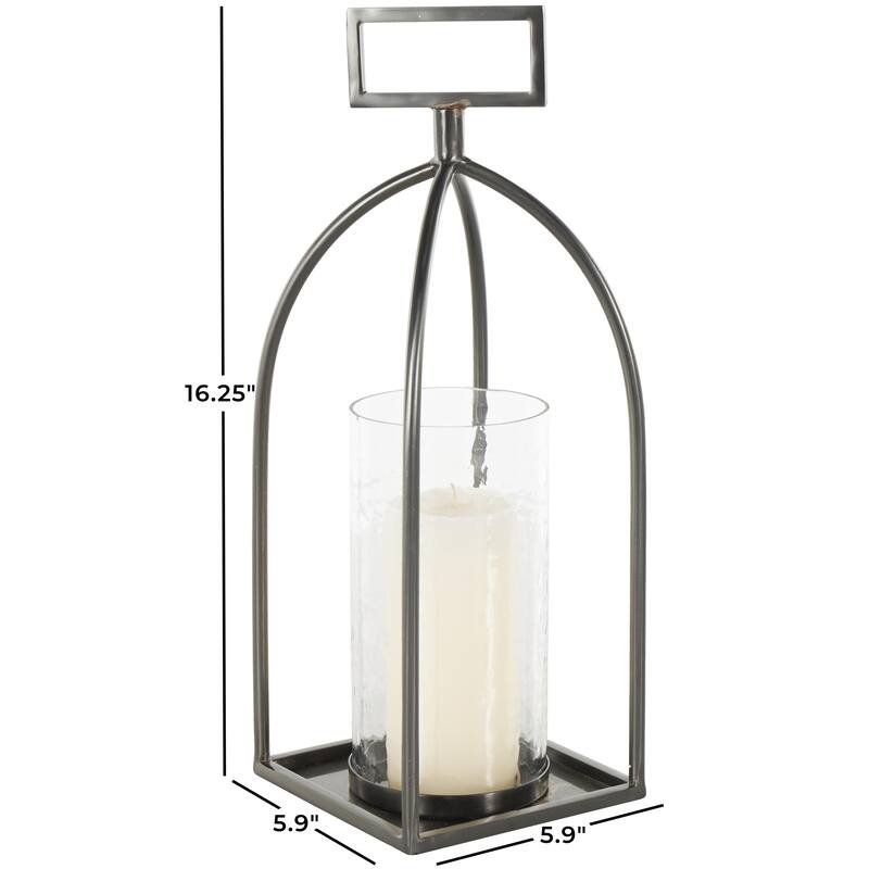 Metal Open Frame Candle Lantern with Rectangle Handles - Silver - Roche River Decor