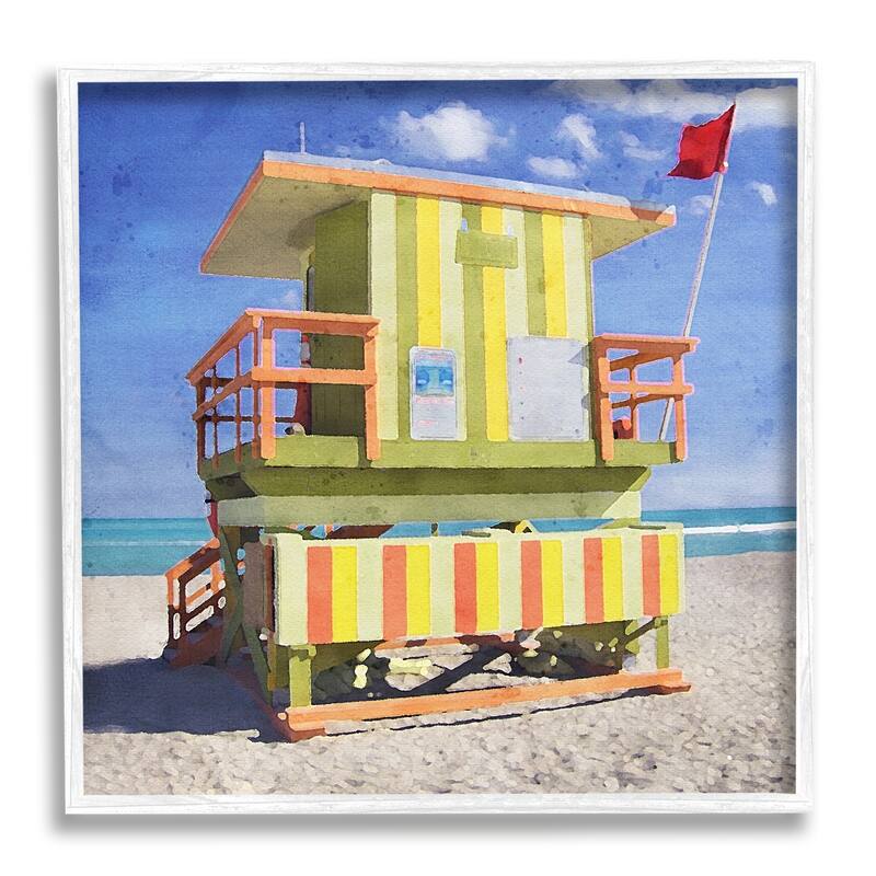Stupell Yellow Summer Beach Hut Framed Giclee Art Design by LSR Design Studio - 24 x 24 - White