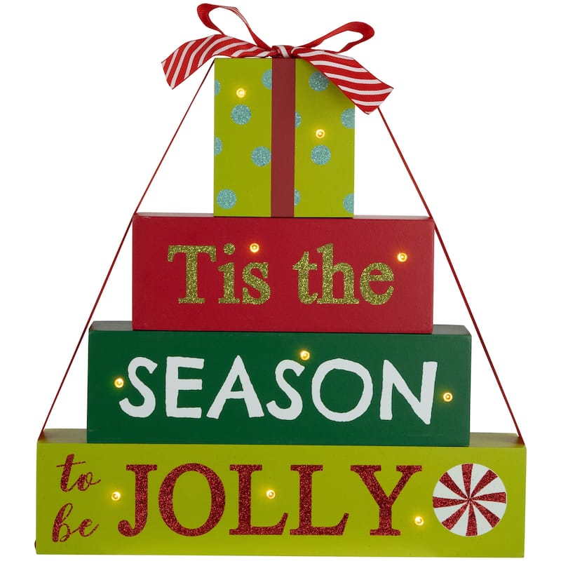 Lighted "Tis The Season To Be Jolly" Christmas Decoration - 11.75"
