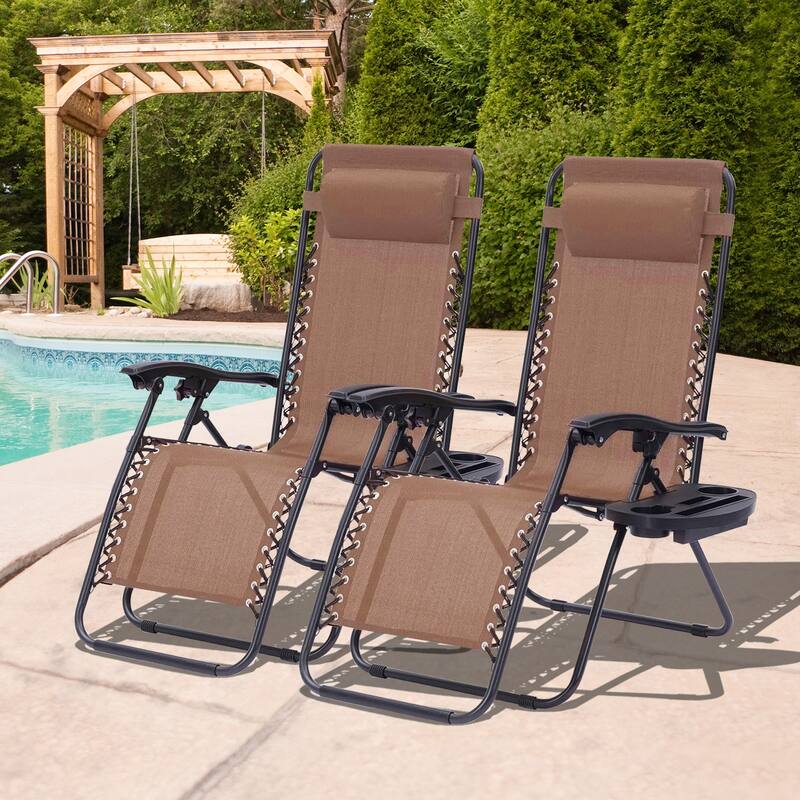 Set Of 2 Zero Gravity Chair, Patio Folding Lawn Outdoor Lounge Camp Reclining Lounge Chair for Poolside Backyard and Beach