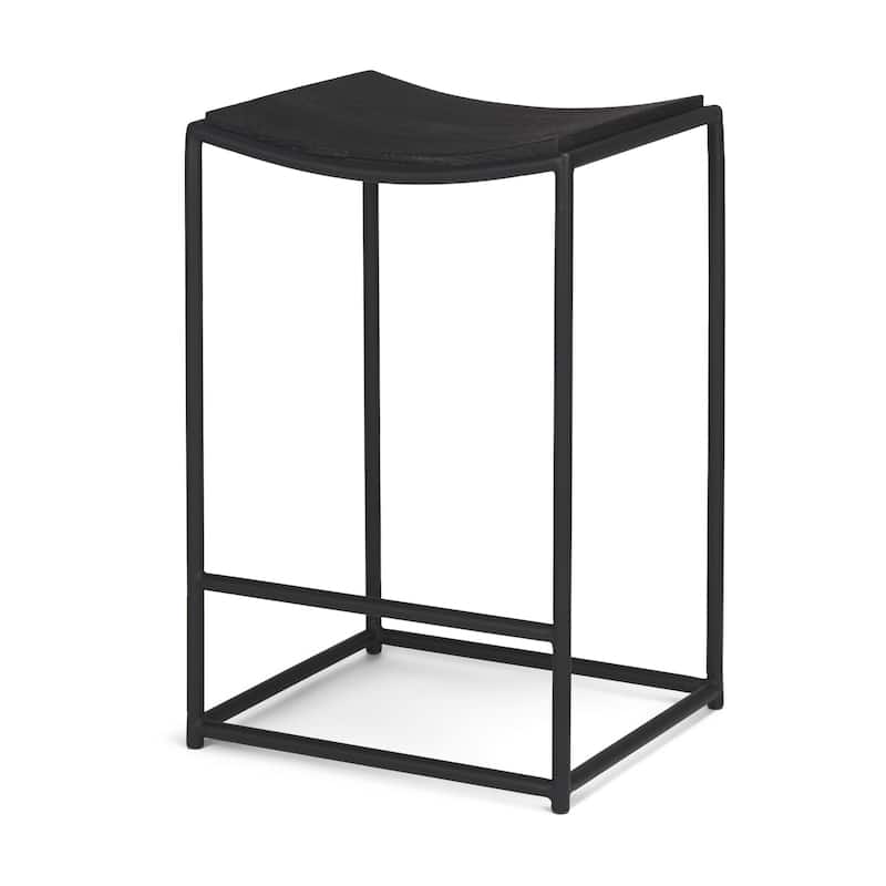 HomeRoots 26" Black Solid Wood and Iron Backless Counter Height Bar Chair