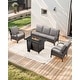 preview thumbnail 145 of 174, Pocassy Outdoor Patio Furniture Set 4PCS Sofa Fire Table with Patio Chairs - Brown Rattan - Grey Cushion