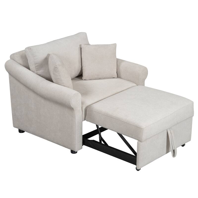 Chenille 3-in-1 Sleeper with Adjustable Backrest, Wheels, and Convertible Bed for Living Room