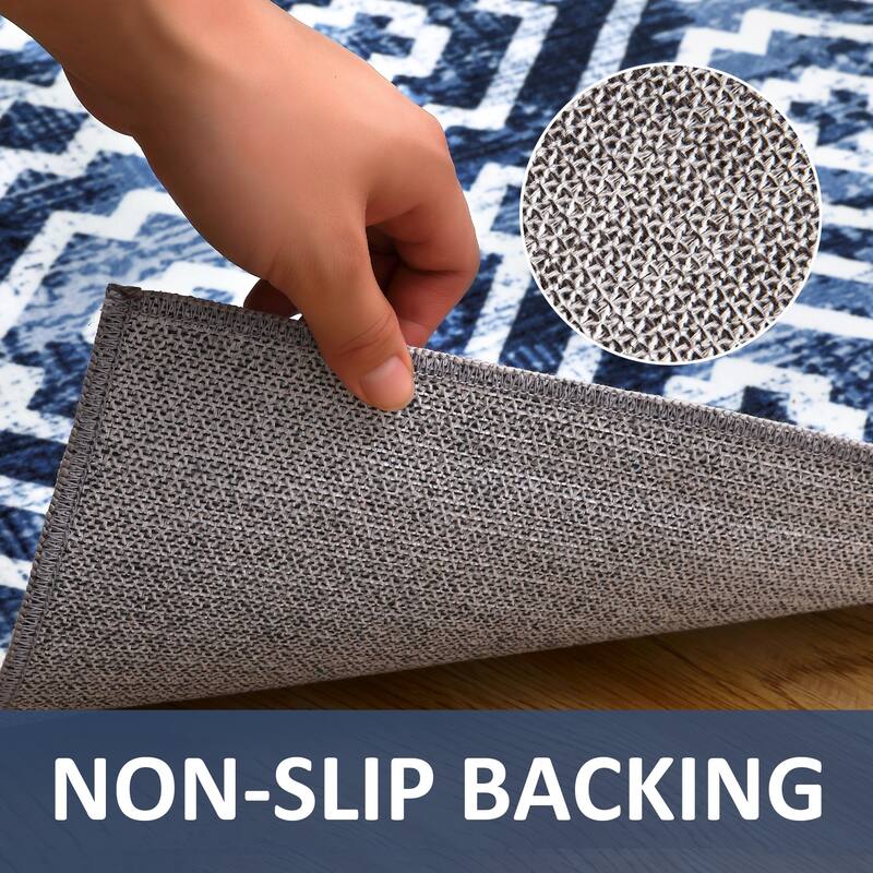 Geometric Area Rugs for Living Room Bedroom Distressed Washable Accent Rug Non-Slip Low Pile Carpet