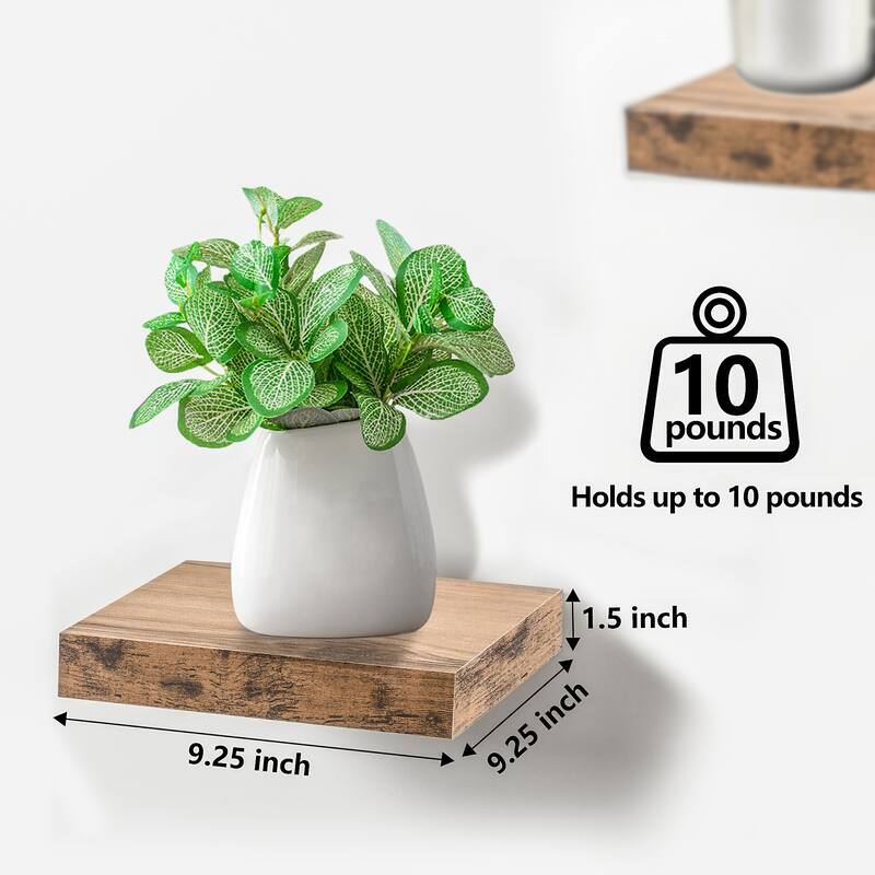 3 Pack Square Mounted Floating Shelves - Rustic Wood Display Ledge Storage Shelf