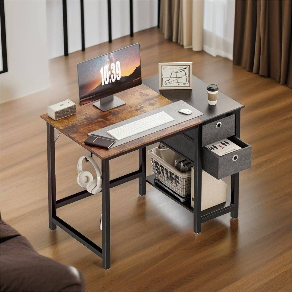 Home Office Writing Desk with 2-Tier Drawers Storage