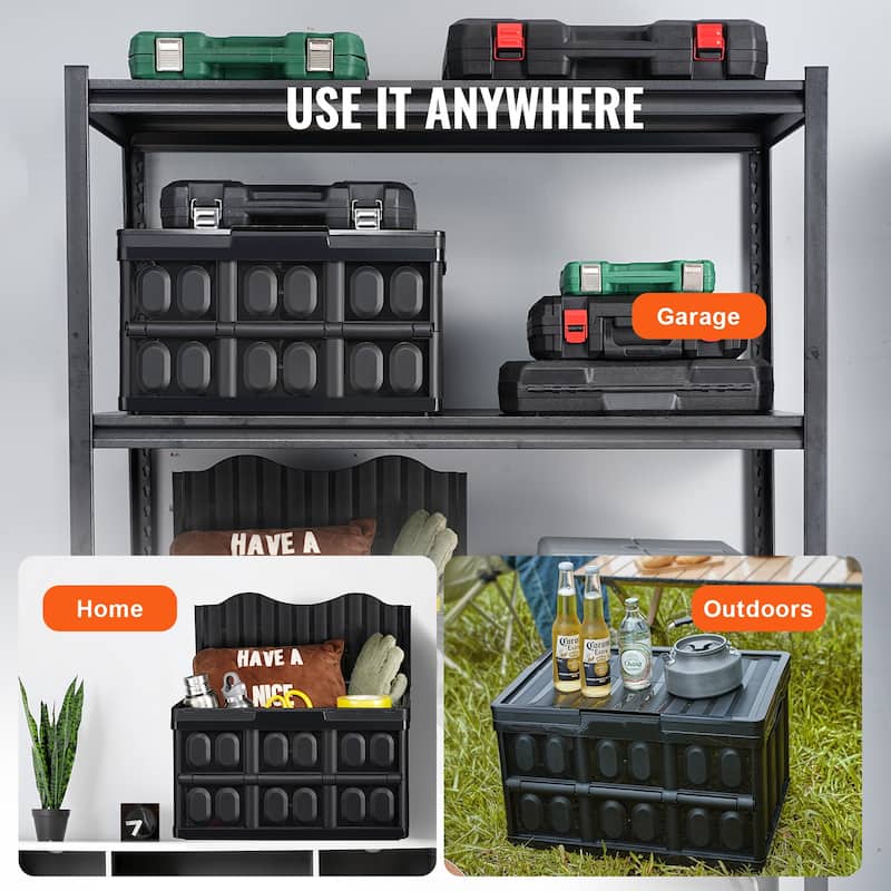 Collapsible Storage Bins with Lids, Folding Plastic Stackable Utility Crates with Handles, Large Heavy Duty Containers