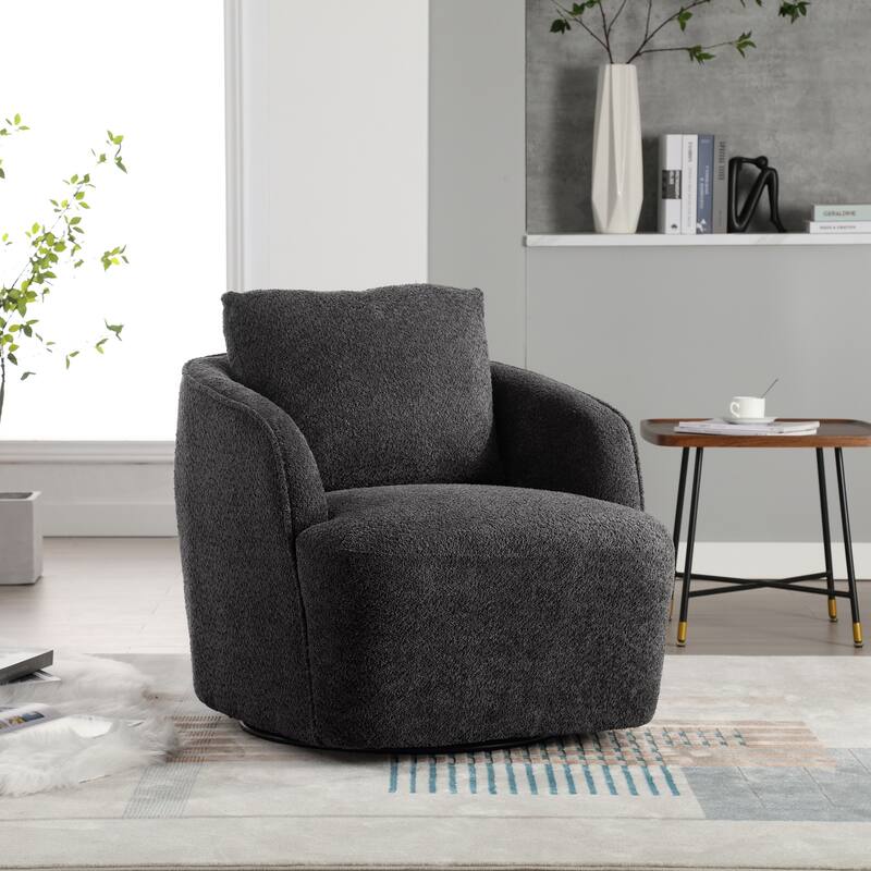 30.3" Boucle Upholstered Swivel Chair Barrel Accent Chair, 360° Swivel Club Chair, Comfy Round Lounge Armchair - Charcoal