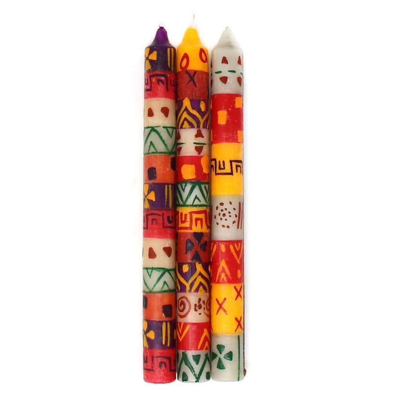 Handmade Taper Dinner Candles Indabuko Design, Set of 3 (South Africa)