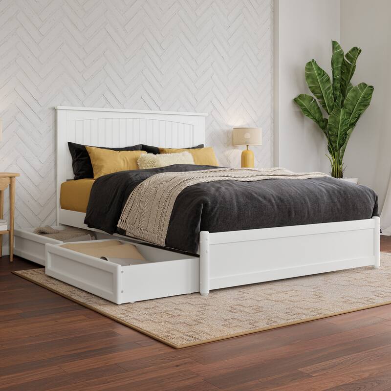 Malta Platform Bed with Panel Footboard and Storage Drawers - White - Full