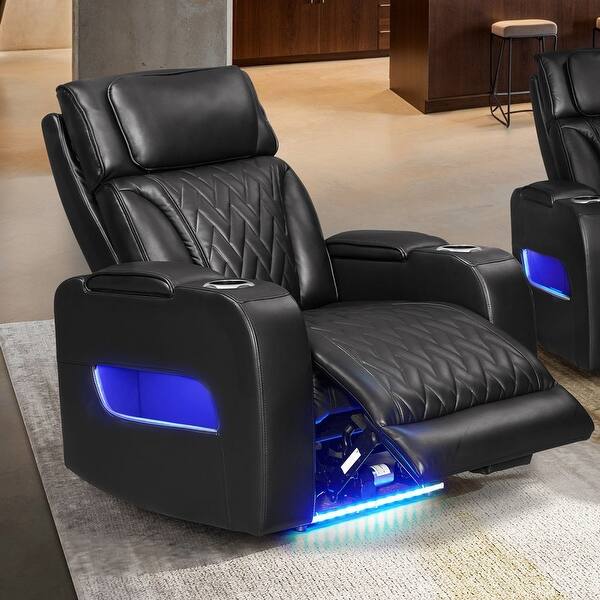 slide 2 of 12, Jazz 37"W Leather Aire Transformer Power Reclining Chair w/Power Headrest, LED Lights, USB & USB-C Ports, Storage & Cupholders Black