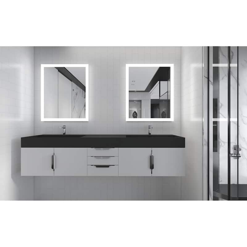 Amazon 84" Wall Mounted Double Bathroom Vanity Set w/ Black Top