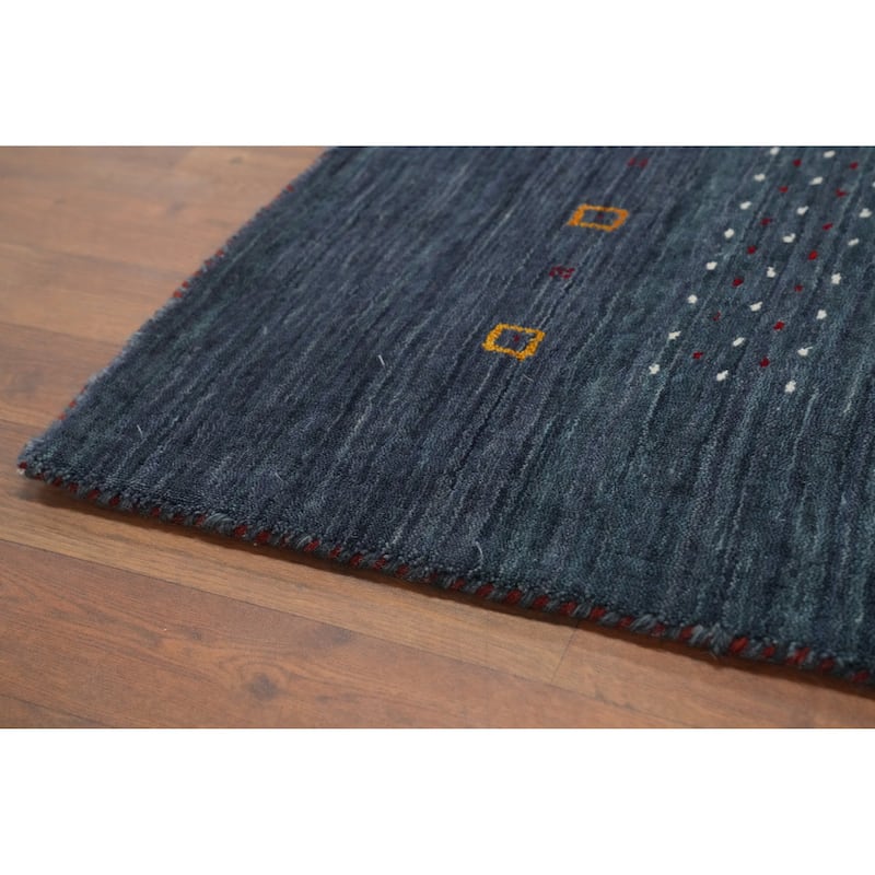 Hand Knotted Oriental 100% Wool Carpet Tribal Animal Pictorial Navy Blue & Blues Gabbeh Area Rug - 9' 0'' X 8' 11''