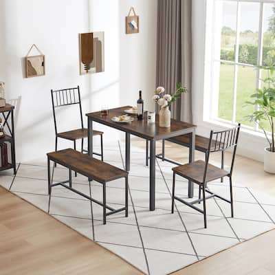 5 Pcs Dining Table Set, Barstool Dining Table with 2 Benches 2 Chairs