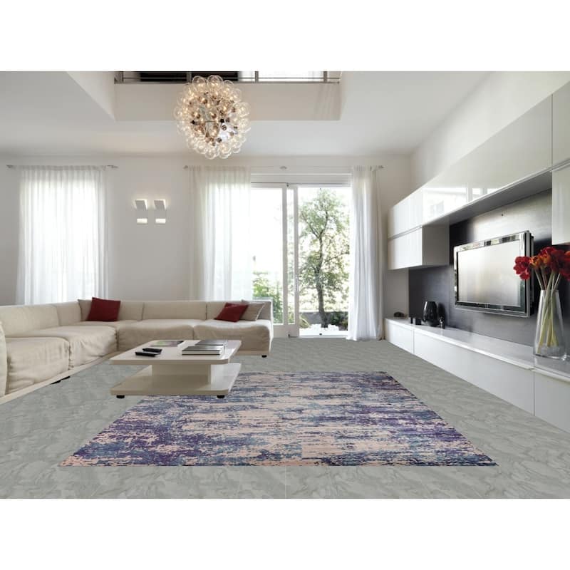 Contemporary Abstract Indian Rug Hand-Knotted Dining Room Wool Carpet - 9'8"x 12'9"