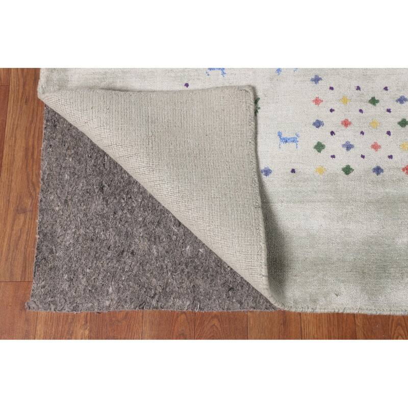 Green Gabbeh Oriental Square Area Square Rug Hand-Knotted Wool Carpet - 9'4" x 10'0"