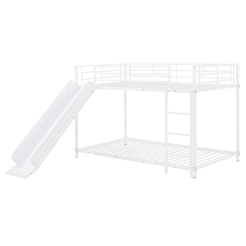 Metal Bunk Bed with Slide and Guardrails for Kids, Boys and Girls, Bedroom