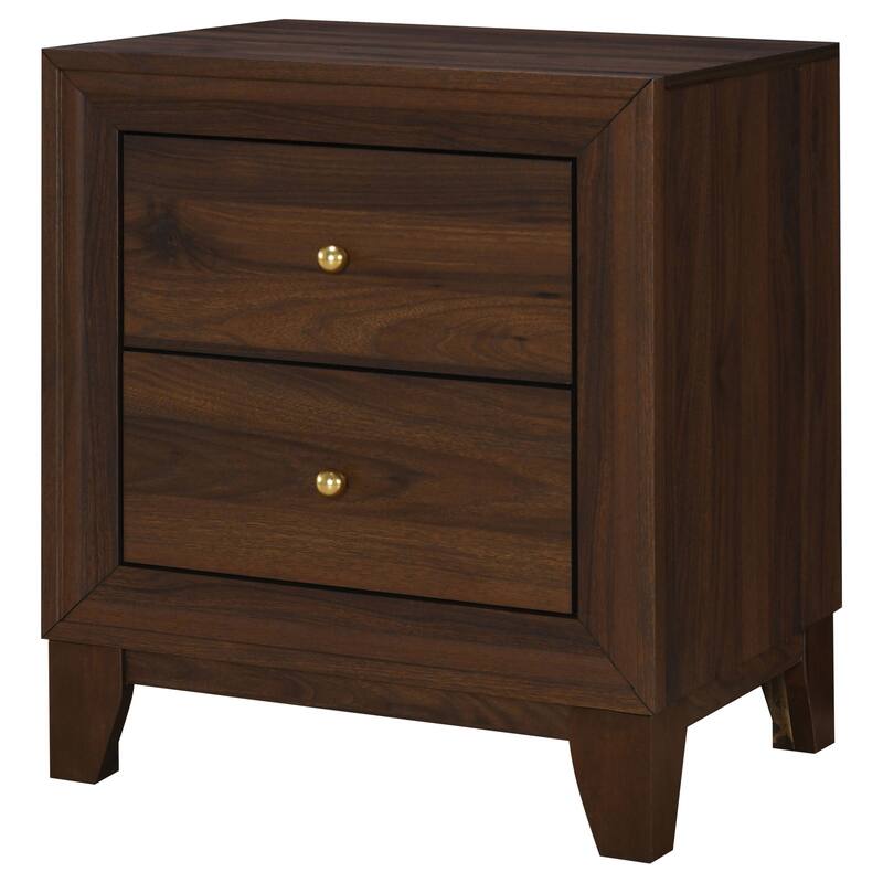 Walnut 2-Drawer Nightstand with Gold Ball Knobs