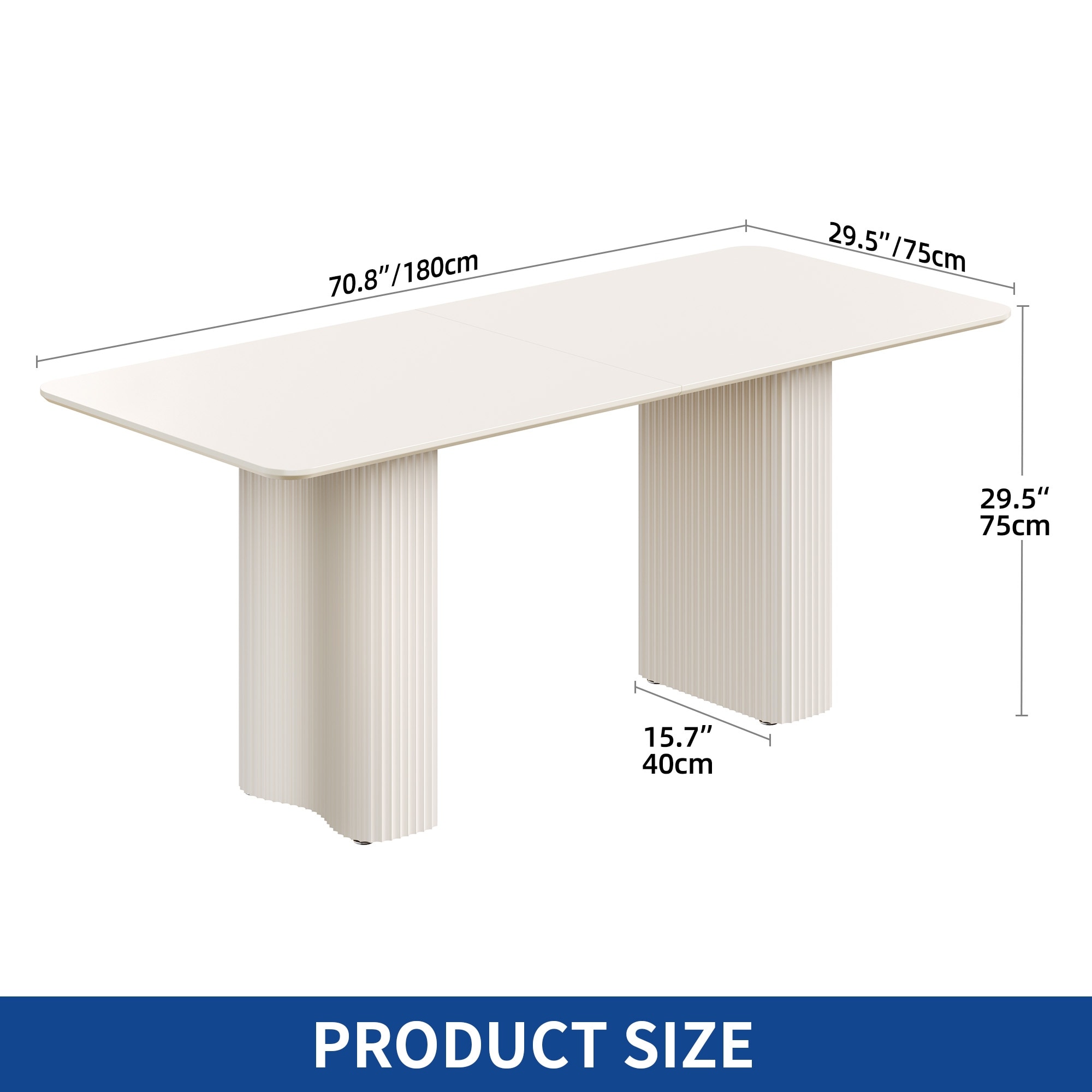 Moasis Modern Large Dining Table 6-8 People for Kitchen and Dining Room Creamy White