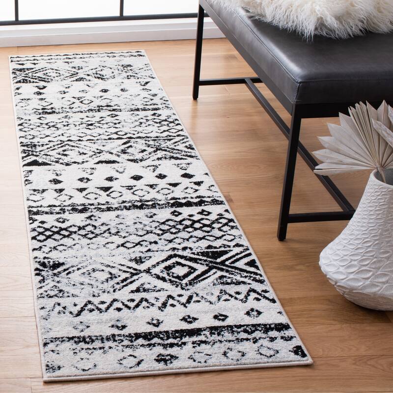 SAFAVIEH Mercer Josselyne Moroccan Rug - 2' x 8' Runner - Ivory/Charcoal